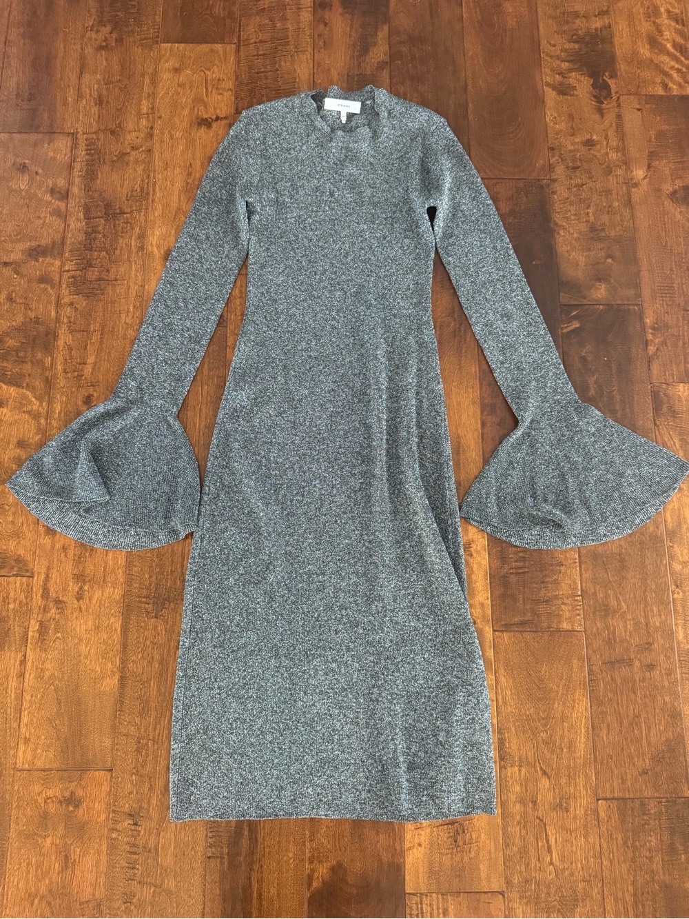 Frame Denim Silver-Gray Bell-Sleeve Midi Dress